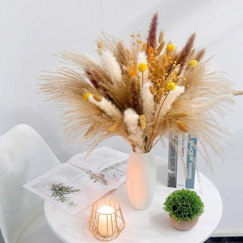 Natural Dried Pampas Grass Decoration, 100 Dried Flowers 40-44cm, Decorative Dried Pampas Grass Bouquet, Decorative Pampas Grass Plants for Boho Arrangements, Wedding, Bedroom, Birthday