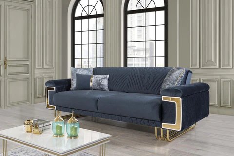 Blue convertible sofa set