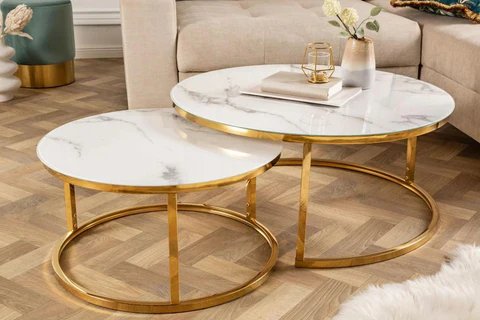 OREA stackable coffee tables in white gold marble