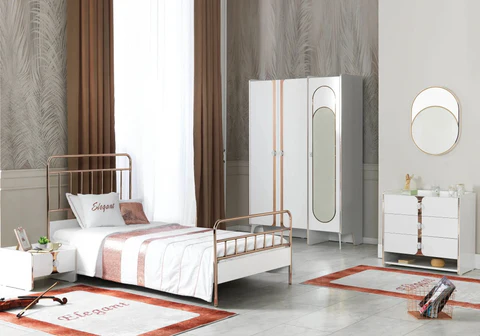 ELEGANT Golden Metal Youth Bedroom Located in a modern bedroom