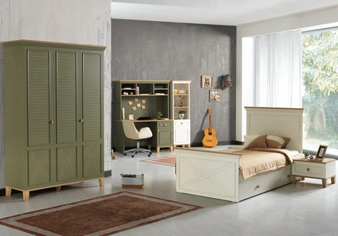 ATLAS bedroom with modern design and containers.