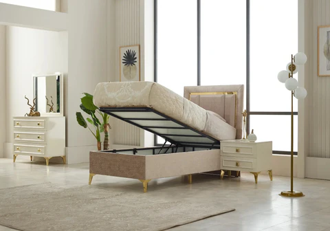 APEX Slims Mobilya cream single bed set
