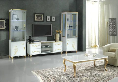 PINK white gold lacquered TV cabinet set Made in Italy
