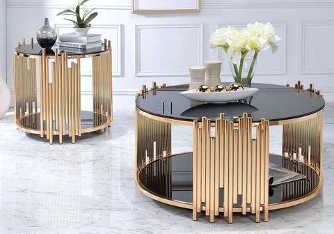 Round black gold coffee table ÈVE New Design