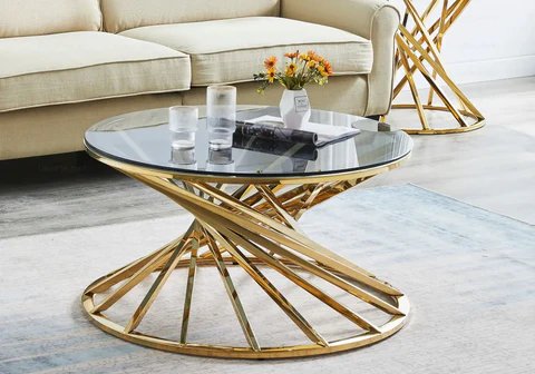 Round coffee table in white gold marble RUBY New Design