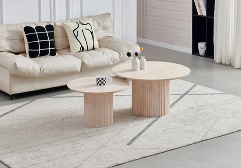 Round stackable coffee tables in white ceramic marble by DALLO New Design