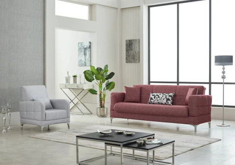 PERU pink convertible sofa inserted in an elegant living room
