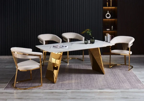 LALA New Design white marble ceramic table and chairs set
