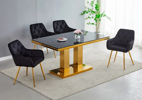 VERSUS Golden Black Marble Chair Table Set New Design