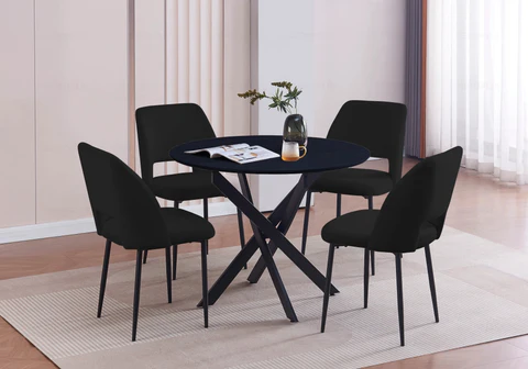 JOY New designer black round table and black chairs set