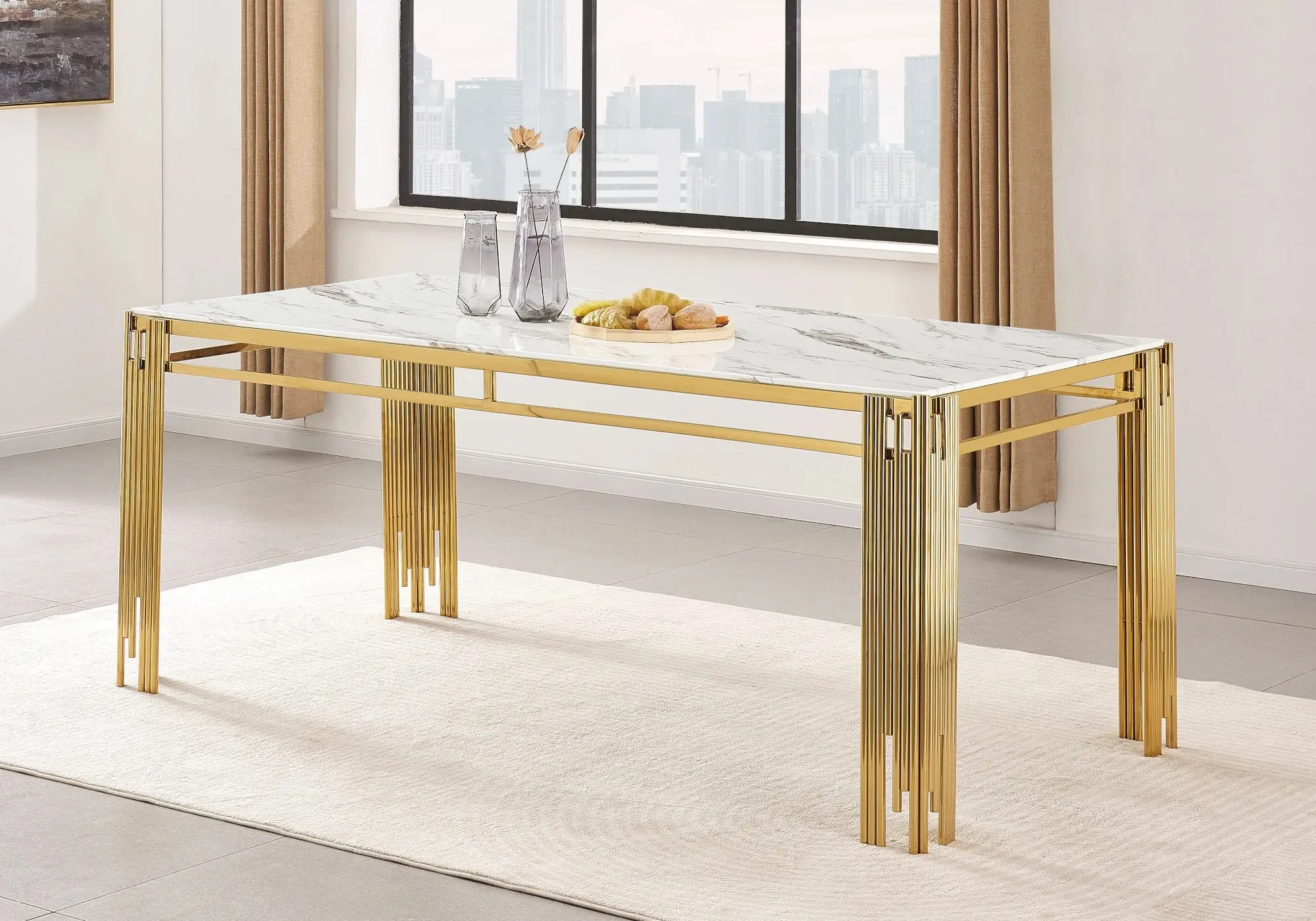 EVE New Design Golden White Marble Dining Table