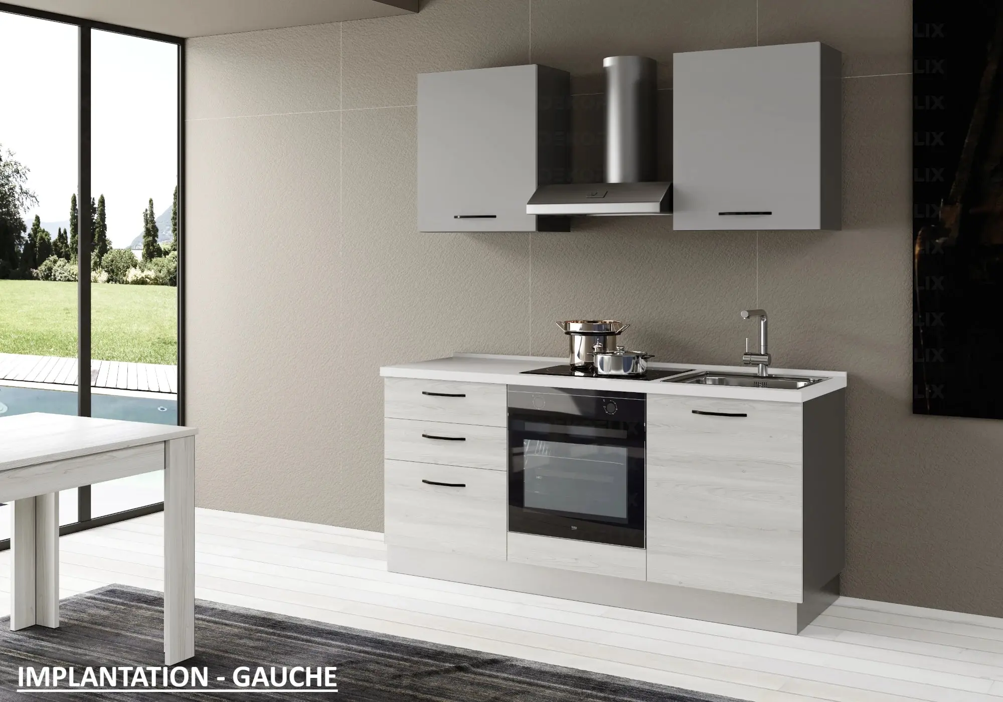 Economic Equipped Kitchen Gray Oak STAR 180 -  