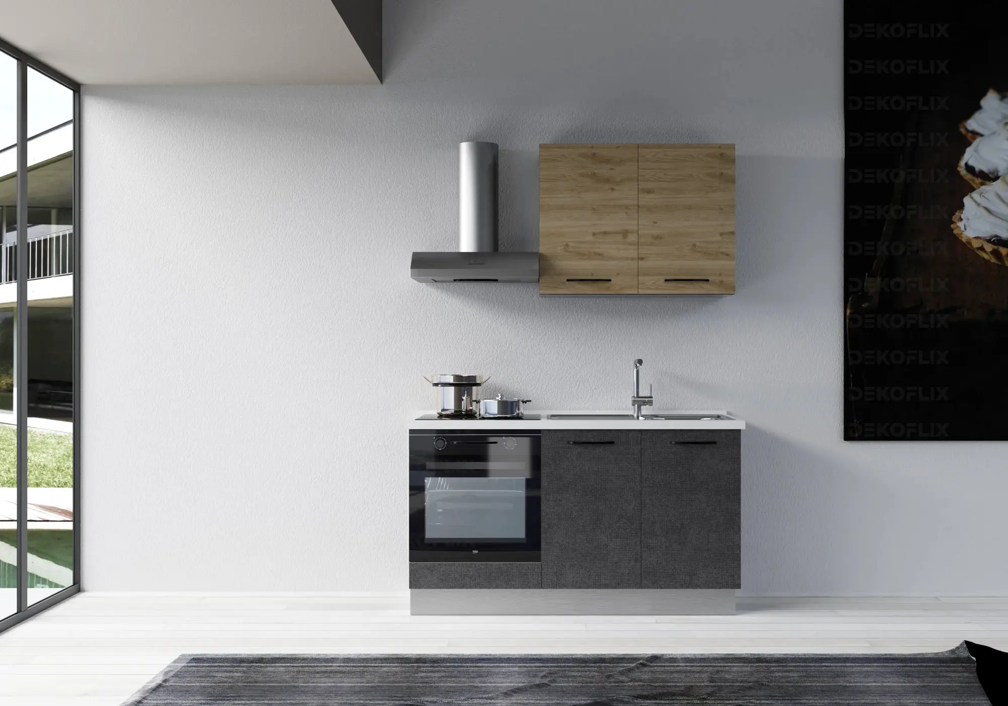 Small Equipped Kitchen in Titanium Oak STAR 150 -  