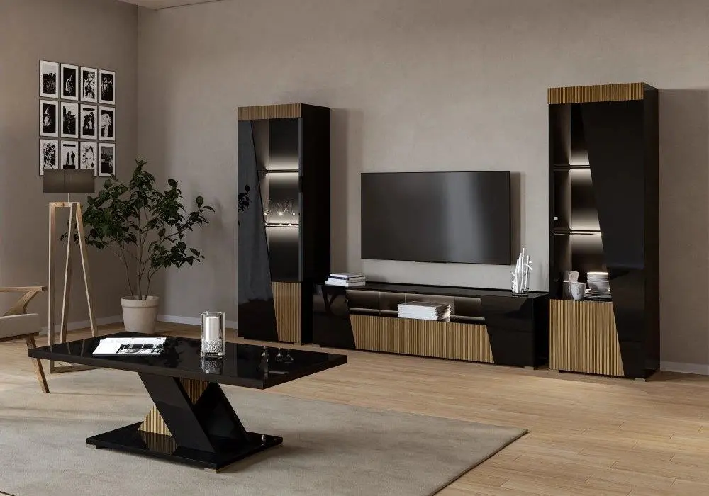 ETNA black lacquered LED TV wall -  