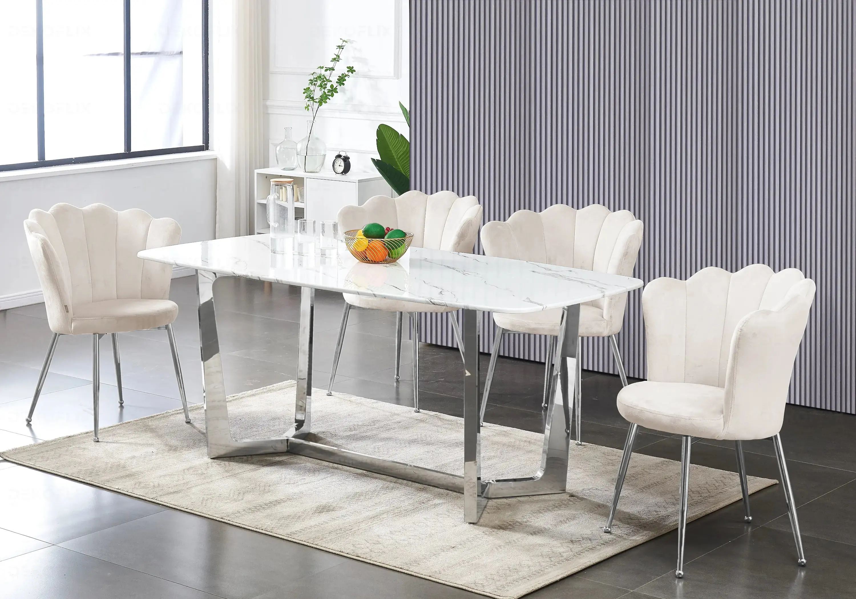 GAYA New Design Beige Marble Dining Table and Chairs