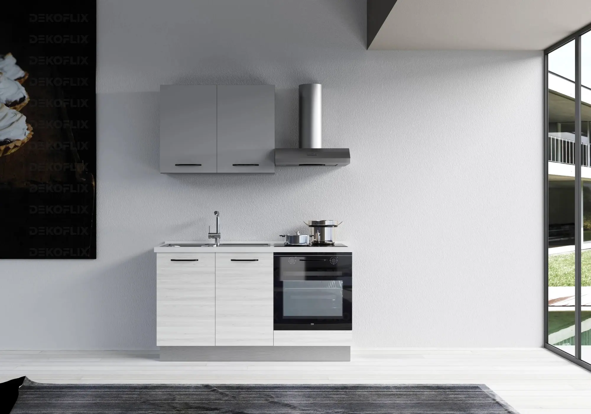 Small Equipped Kitchen Gray Oak STAR 150 -  