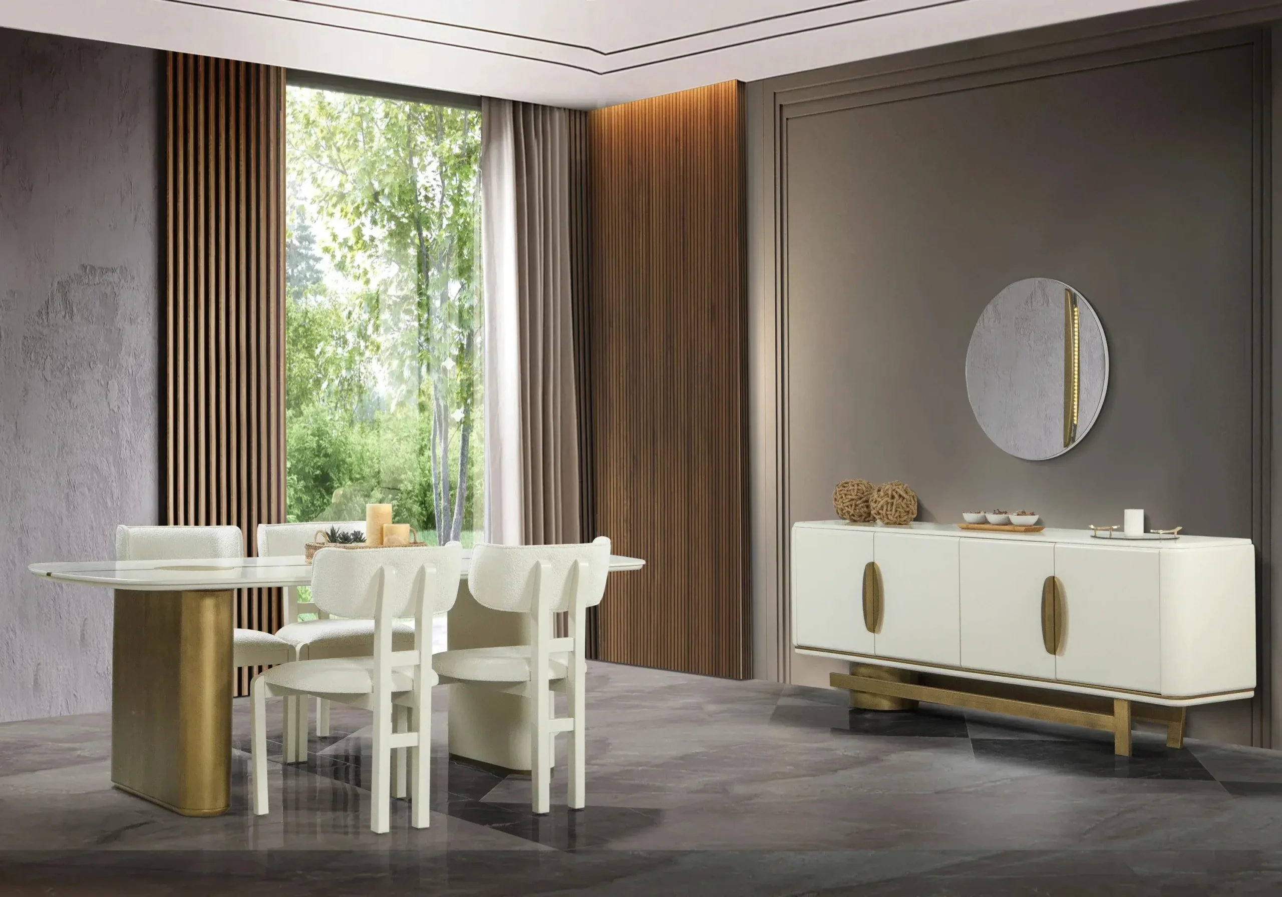 Dining room: designer furniture, comfort and elegance