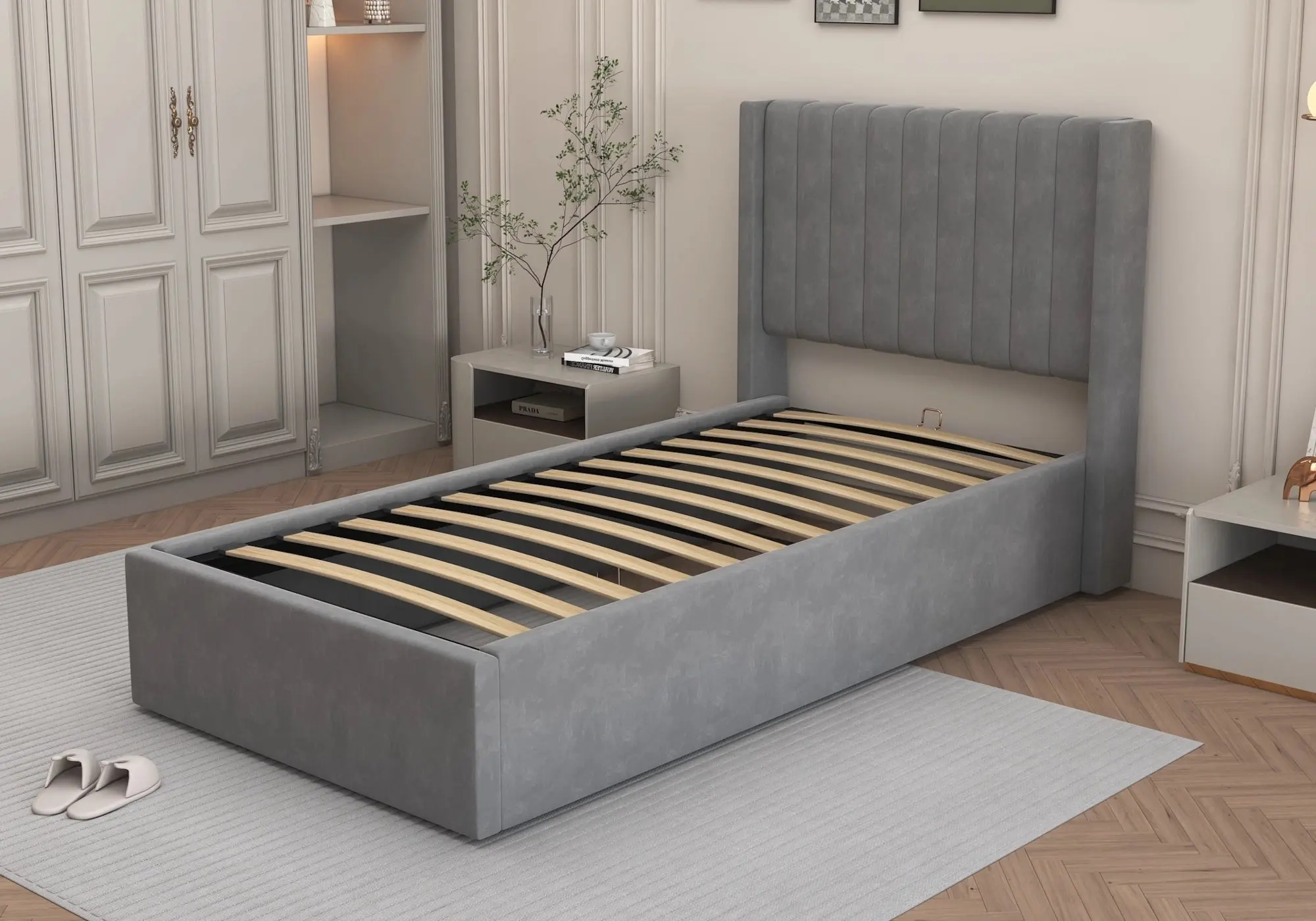 LOVA New Design gray velvet storage bed