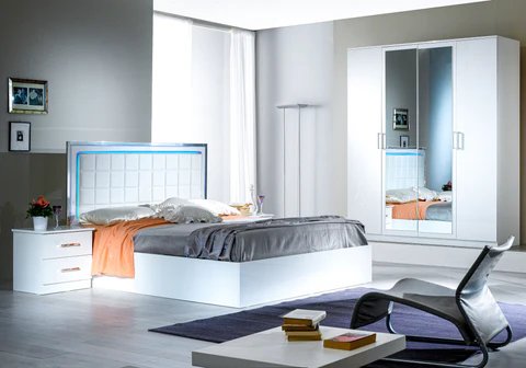 Complete OSSY white lacquered bedroom