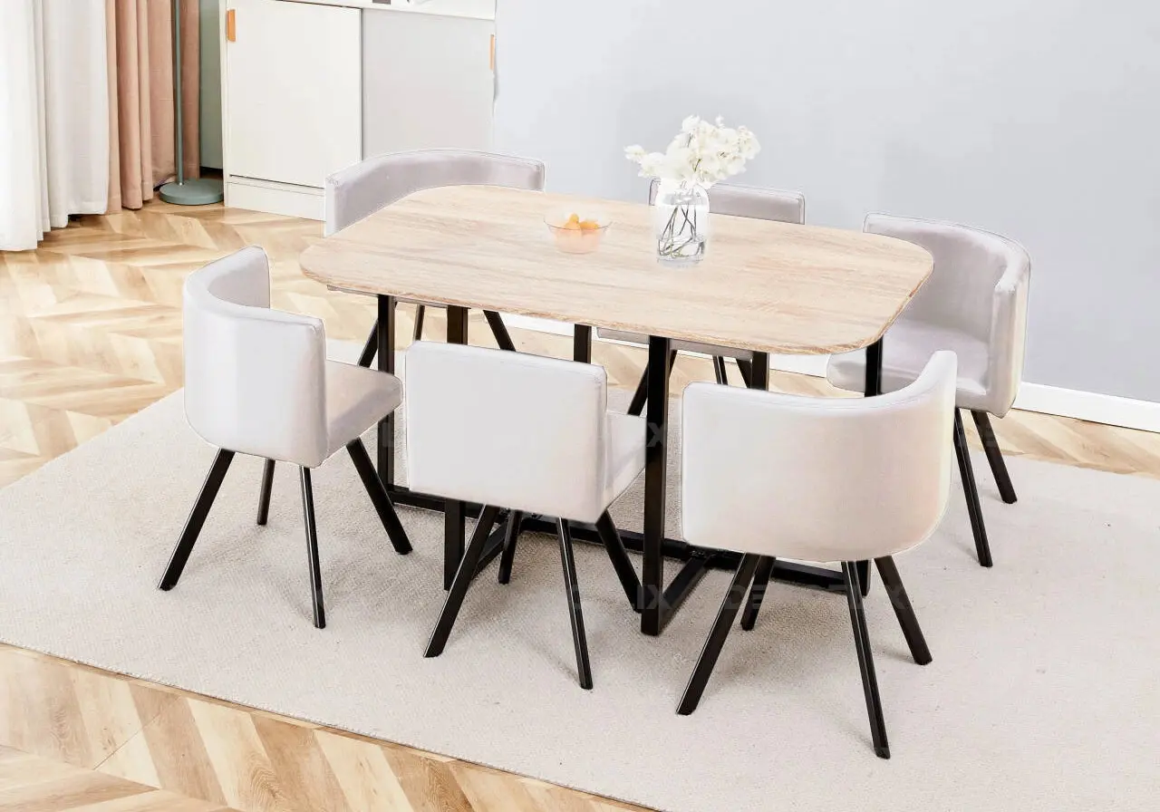 Set of oak table and 4 beige chairs SPACE New Design