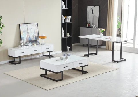 ODEL New Design White Marble Black Ceramic Dining Table