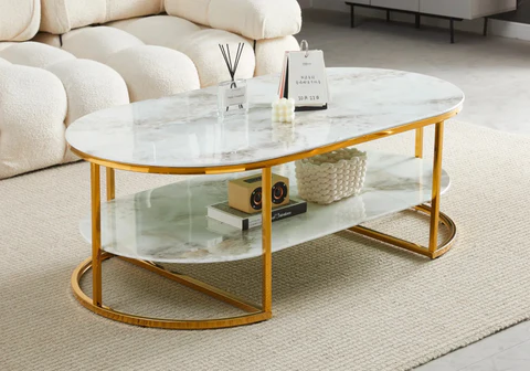 LONA New Design Gold White Marble Coffee Table
