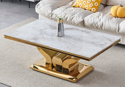 New design NEA gold white glass coffee table