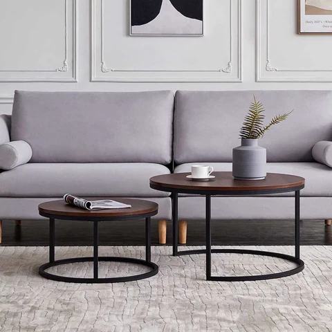 Round stackable wooden coffee table