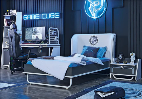 Young and modern anthracite bed set GAME CUBE kelekci.com