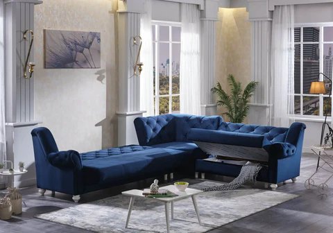 MEVA blue padded corner sofa