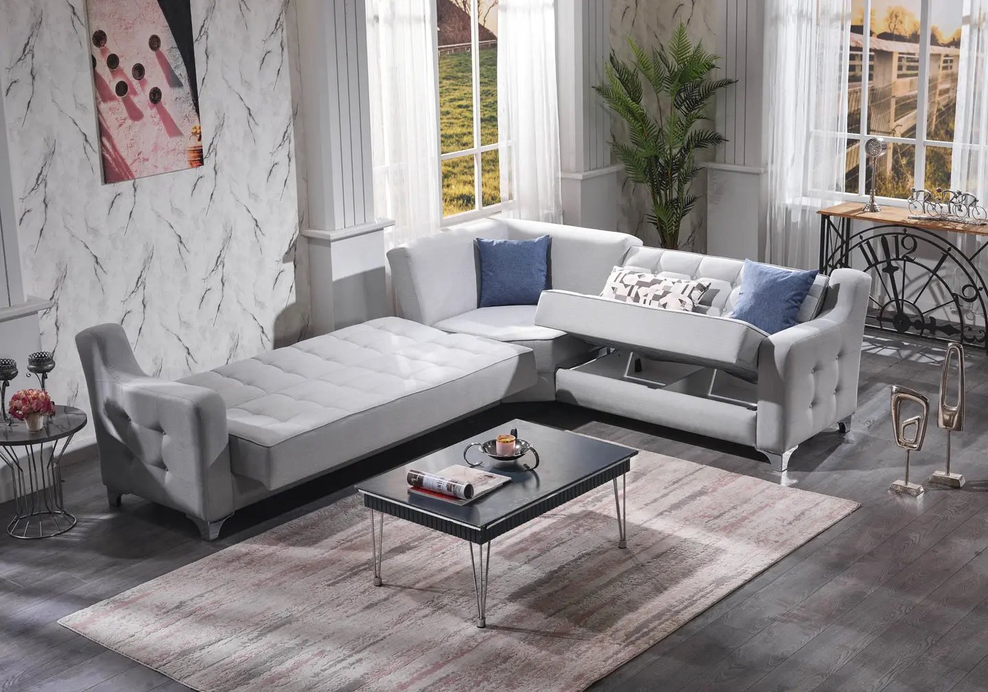Gray upholstered corner sofa VEGA Slims Mobilya