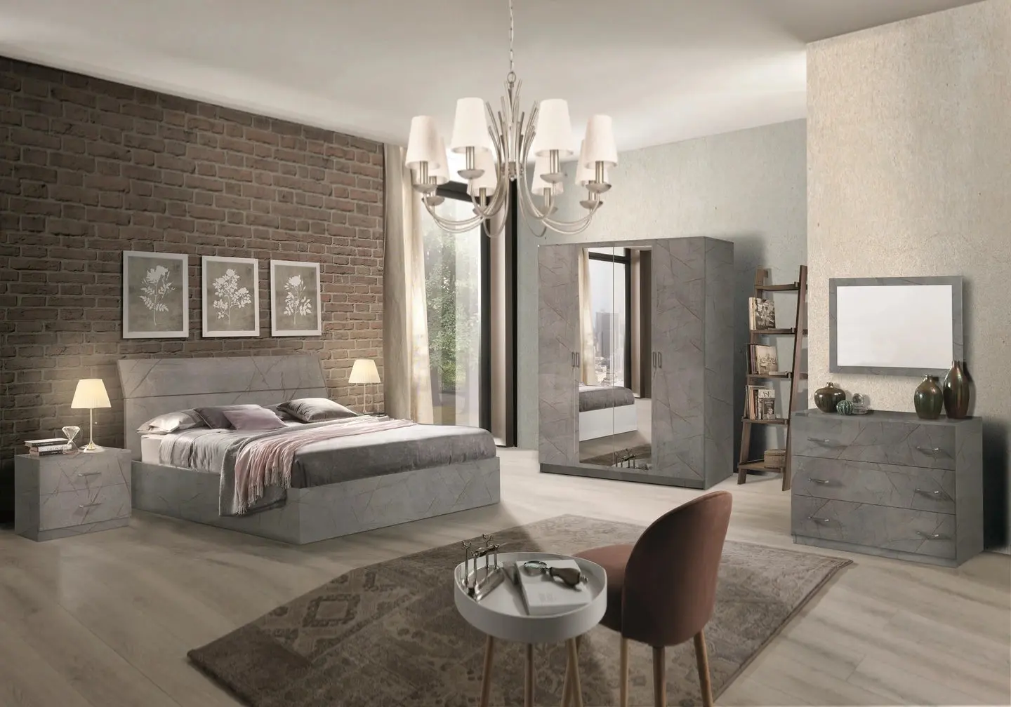 MARY Italian Mobili gray marble bedroom
