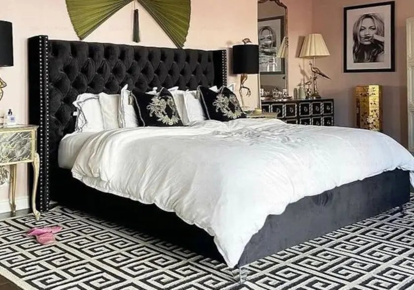 CHESTER New Design king size upholstered bed in black velvet