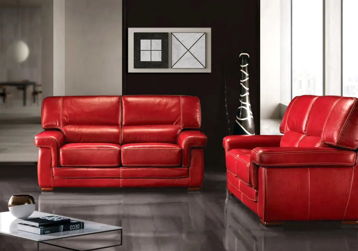 LEIA sofa in red leather Made in Italy