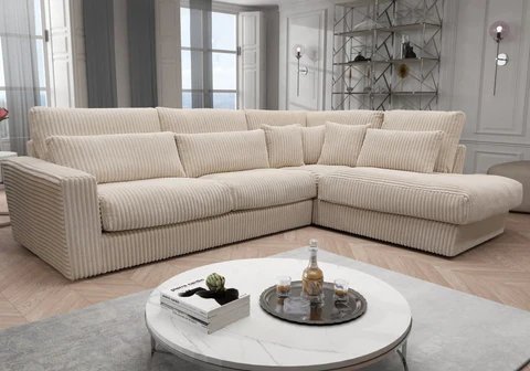 Corner sofa in ecru corduroy AMIE New Design