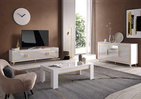 GOLD LED white lacquered living room furniture - 