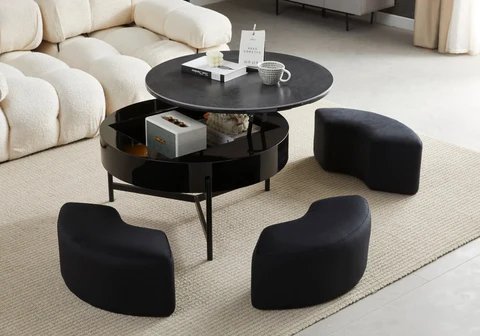 VÉGA New Design black ceramic pouf coffee table