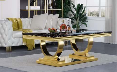 Coffee table in golden black marble