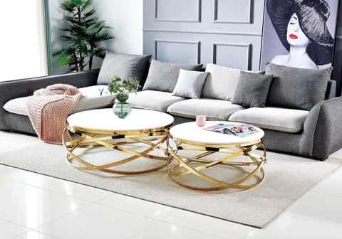 EVO white gold glass round coffee table -  