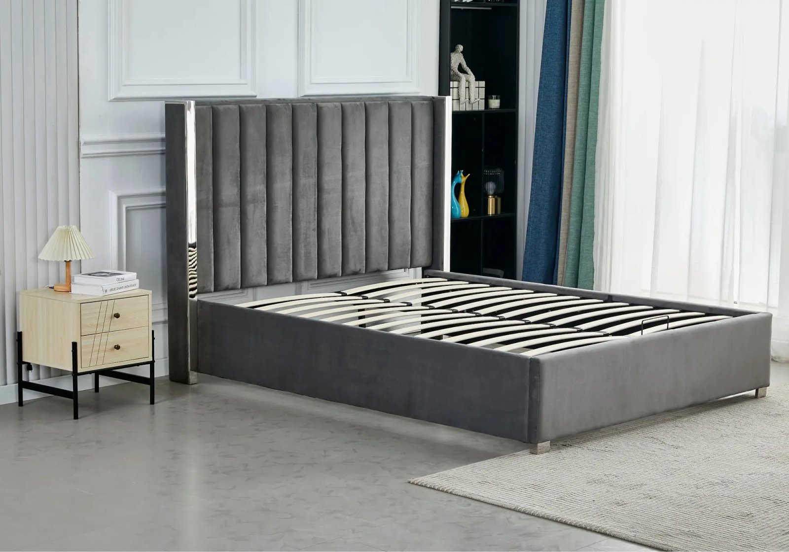 JADE New design storage bed in gray velvet