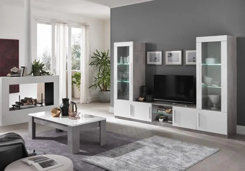 LED TV wall in white lacquered concrete GRETA Italian Mobili