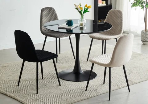 Round black dining table black marble PURPLE New Design